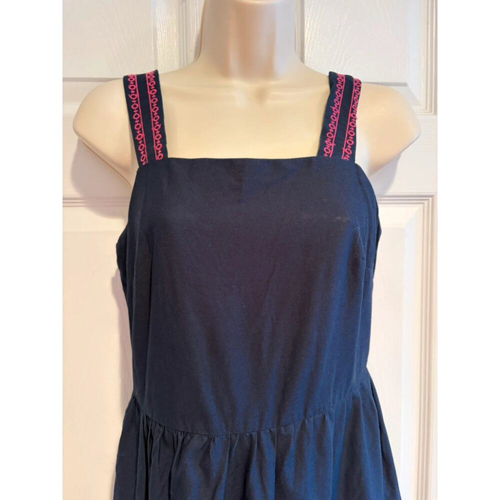 J.Crew Navy Midi Dress Embroidered Pink Trim Cotton Women’s 00 Cottagecore Beach